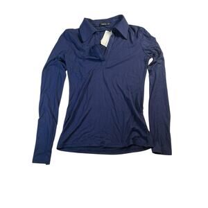 NWT PATTY BOUTIK Women’s Size Medium Long Sleeve V-Neck Collared Shirt Top Navy